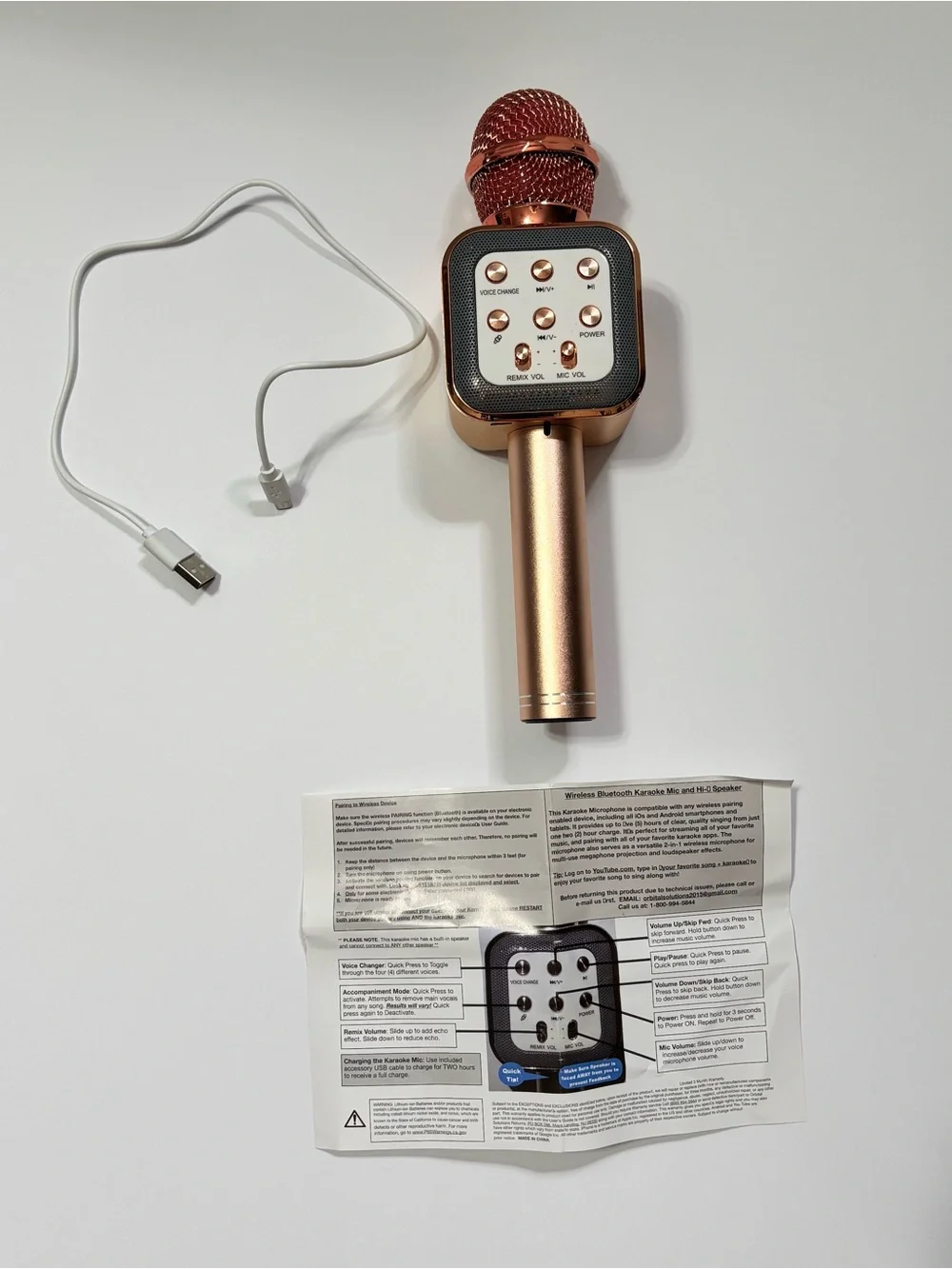 Wireless Bluetooth Karaoke Microphone - Rose Gold Bluetooth Handheld Mic